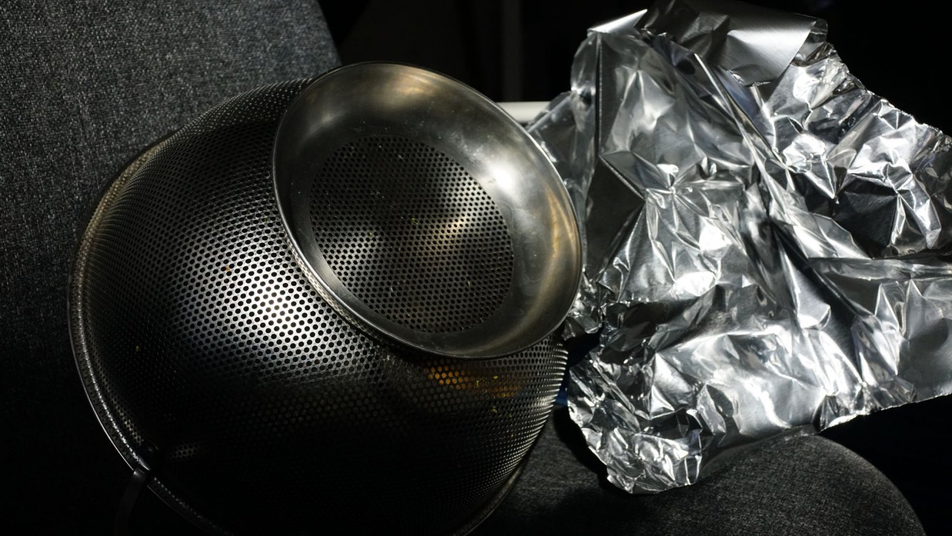 collander with foil